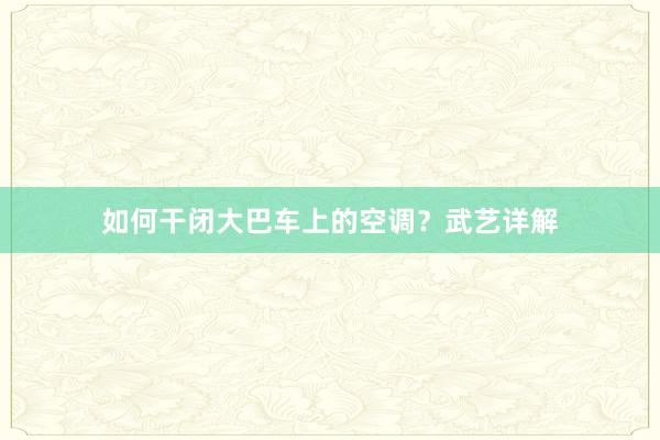 如何干闭大巴车上的空调？武艺详解